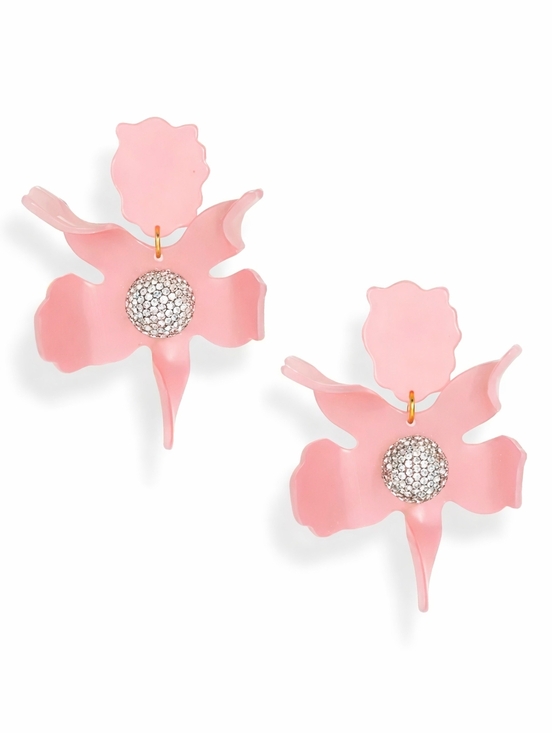 Lele Sadoughi Jewelry - Lele Sadoughi Pink Lily Drop Earrings Statement Floral Crystal Earrings